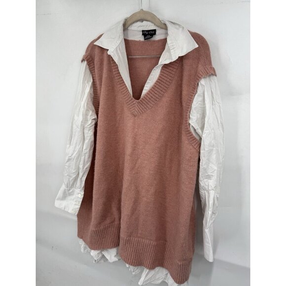 City Chic Contrast Collared Sweater Women Plus Size 18 Pink White College Preppy - Picture 9 of 12